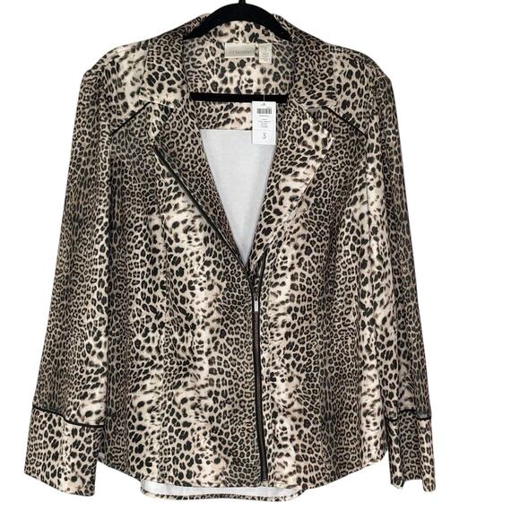 New Chicos Leopard Print Jacket Zip Up Size 3 US XL Stretch - Picture 1 of 9
